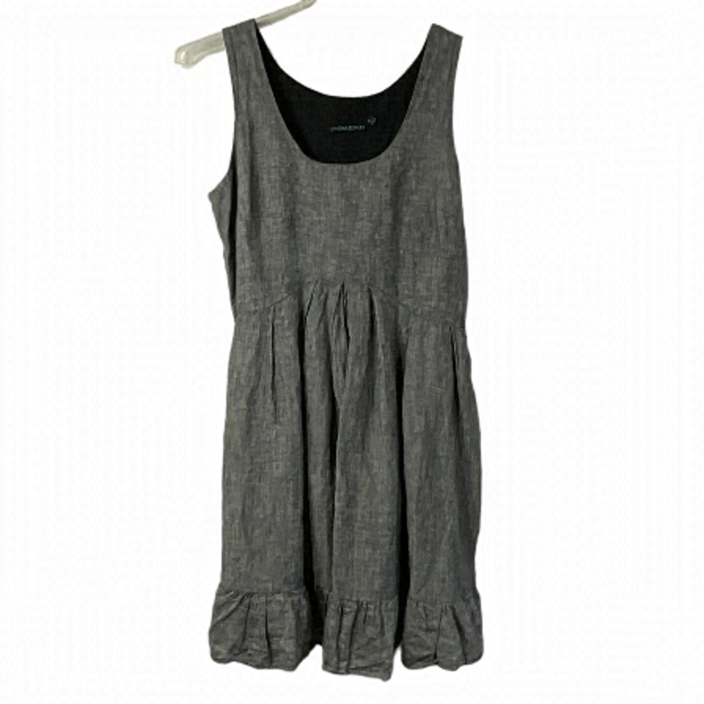 Cynthia Rowley‎ Dress Grey Linen Ruffle Hem Sleeveless Midi Size 10